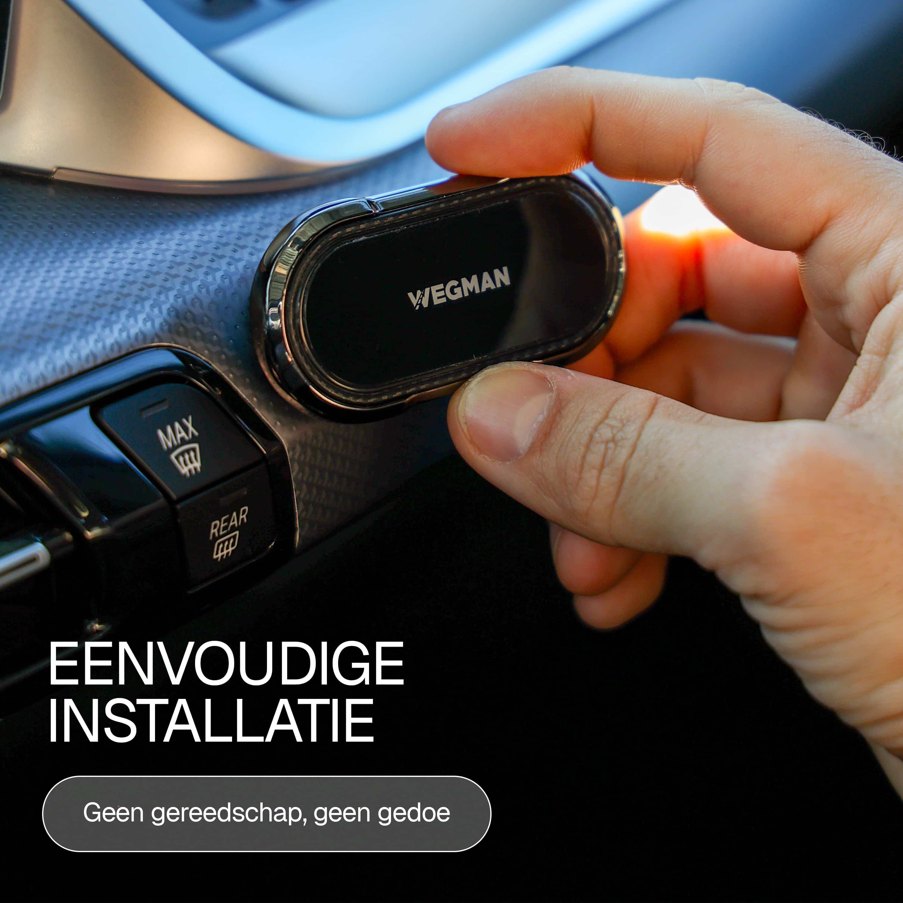 Installatie van Wegman magnetische houder op dashboard zonder luchtroosterbelemmering