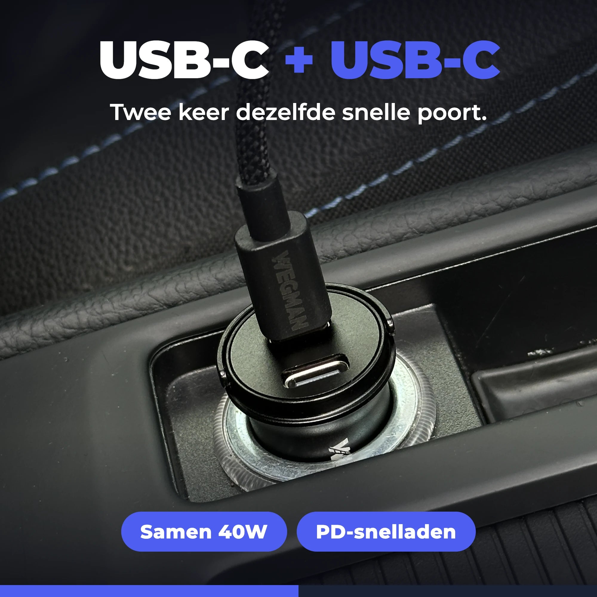Wegman Autolader 40W Dual USB-C - Snellader